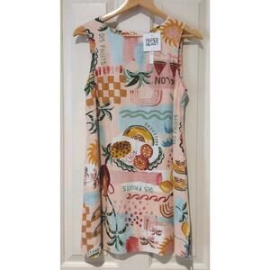 Women's Paper Heart Linen Blend Sleeveless Dress With Pockets~Pink Fruit XS~NEW